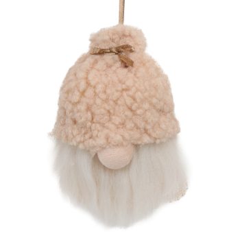 ORN FABRIC SANTA 4" KHAKI WOOL HAT W/FAUX FUR BEARD