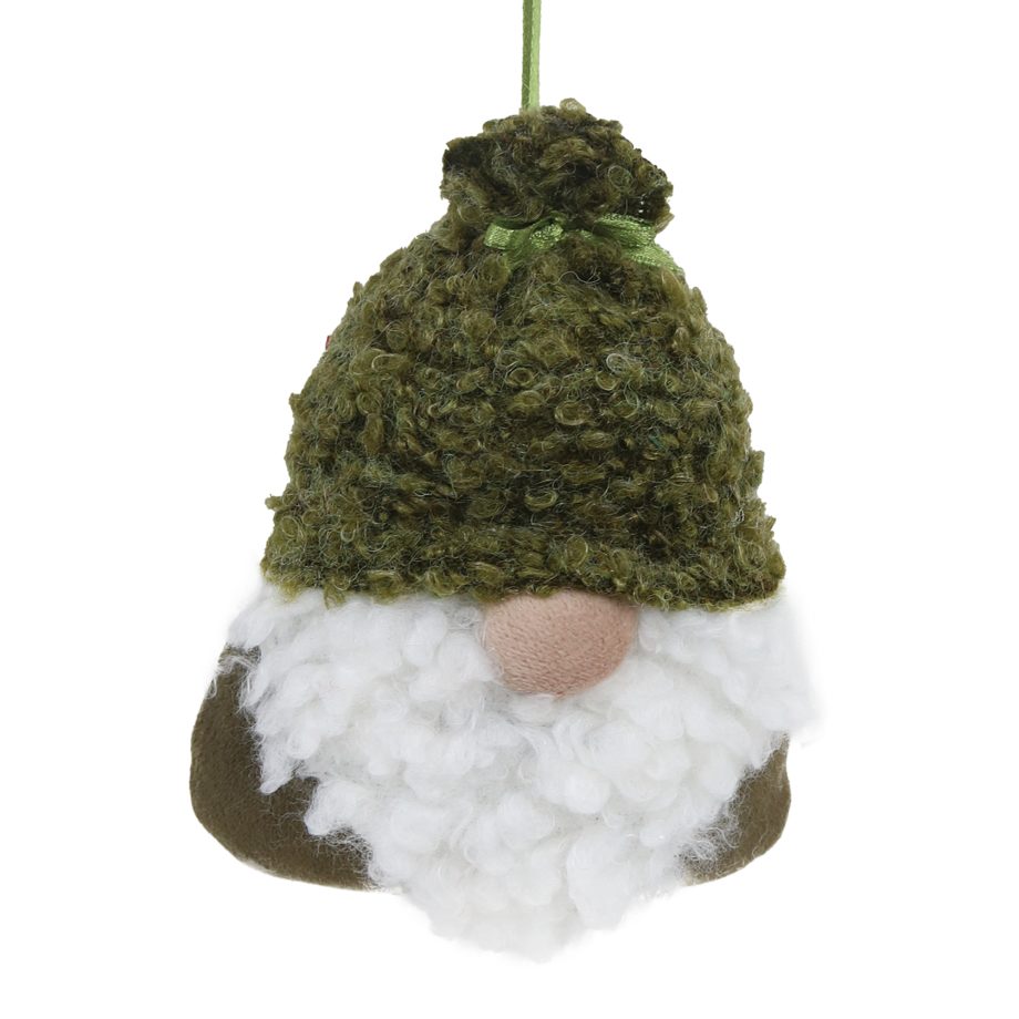 ORN WOOL SANTA 4" GREEN HAT W/WHITE BEARD