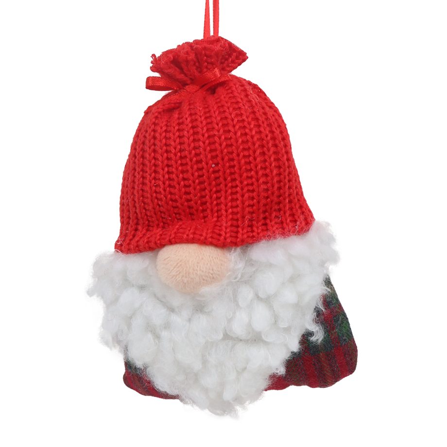 ORN FABRIC SANTA 4" RED KNITTED HAT W/WOOL BEARD