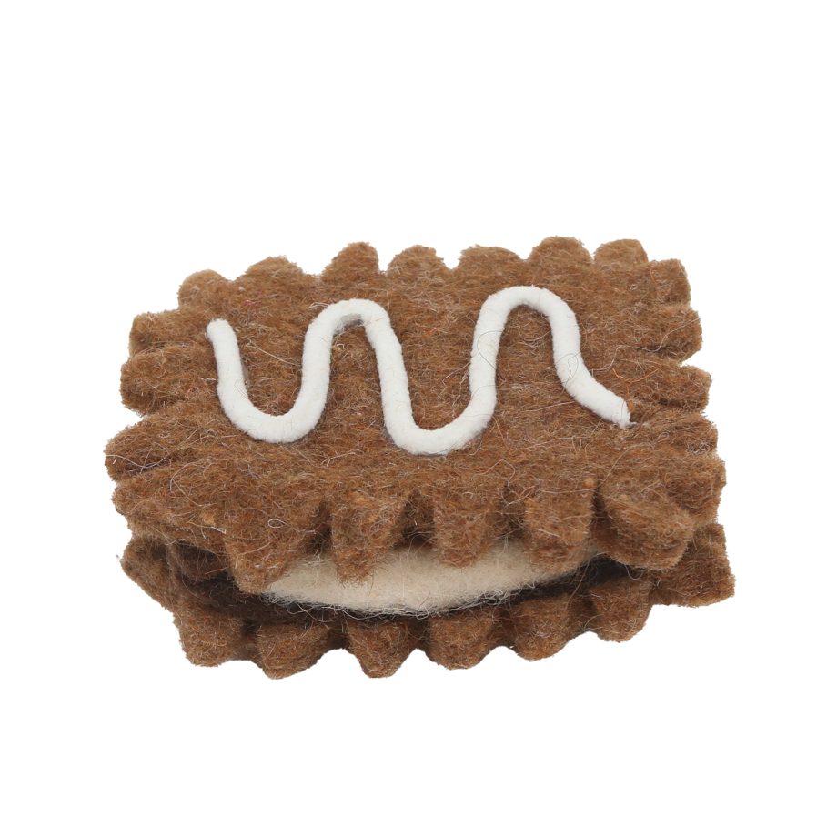 ORN GINGERBREAD BISCUIT 3" BROWN/WHITE FELT
