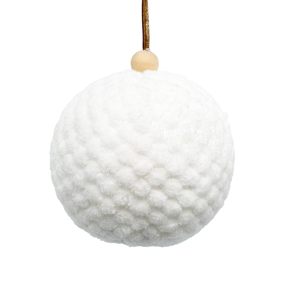 BALL FABRIC FAUX FUR 4" WHITE POM POM