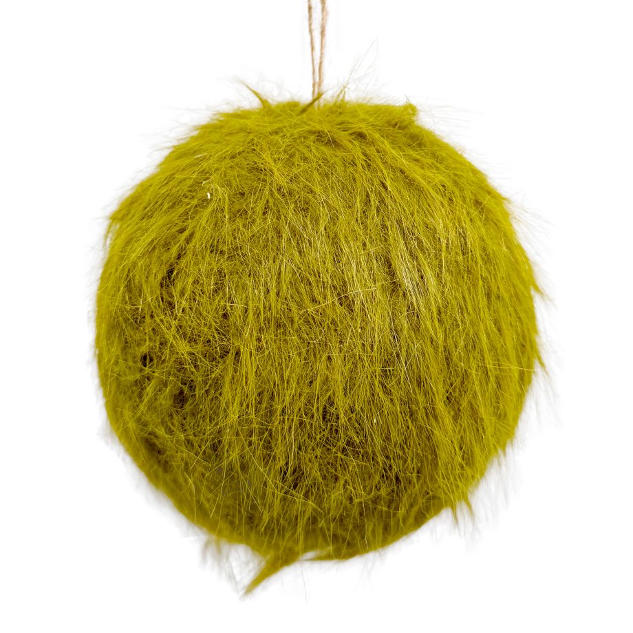 BALL FABRIC FAUX FUR 4" GREEN MOSS