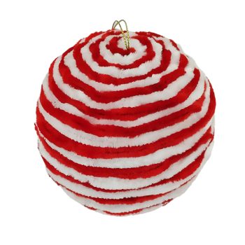 BALL CANDY CANE FUR FABRIC RED/WHITE 4" RIBBED