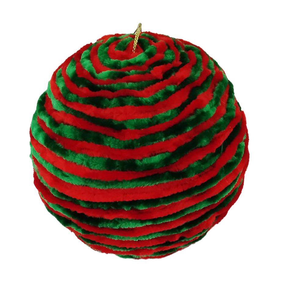 BALL FABRIC FURRY ROPE 4" RED /GREEN RIBBED