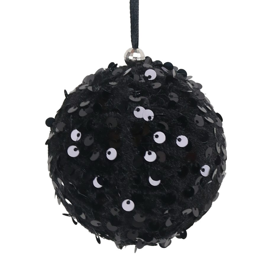 BALL FABRIC SEQUIN 3" BLACK W/SEQUINS