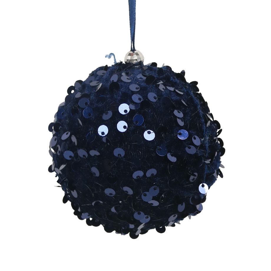 BALL FABRIC SEQUIN 3" DARK BLUE W/SEQUINS