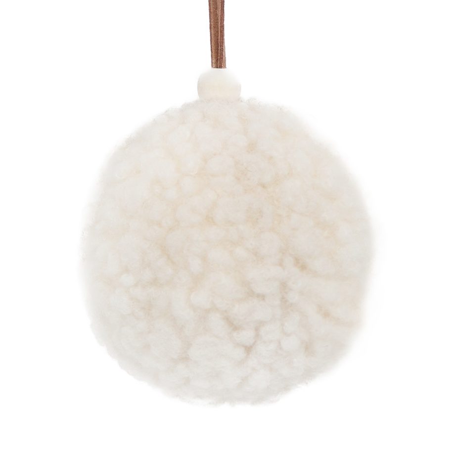 BALL FABRIC WOOL 3.5" CREAM POMPOM STYLE W/WHITE BEAD