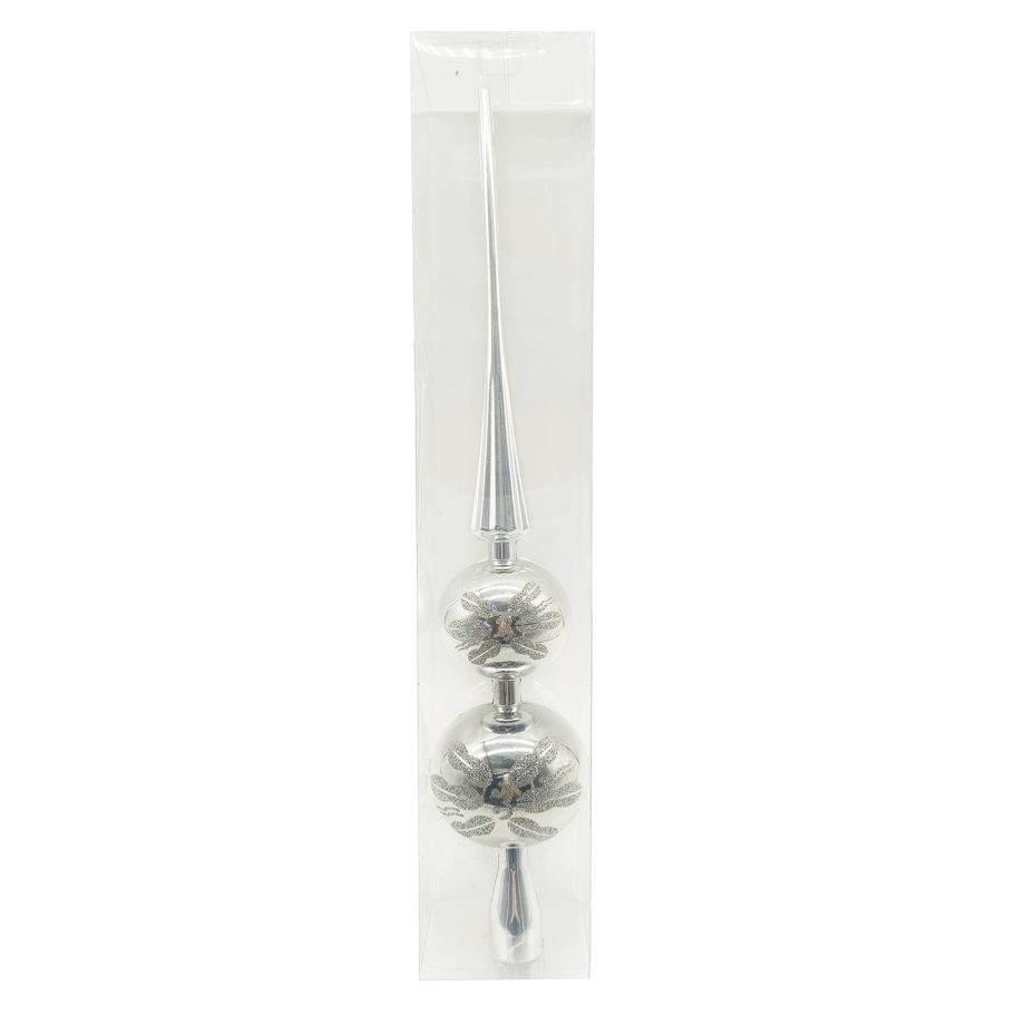 FINIAL TREE TOPPER 3" X 16" SILVER W/ GLITTER