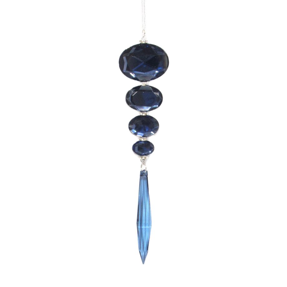 ORN JEWEL INK BLUE MIXED SIZES HORIZONTAL OVAL W/DK BLUE FINIAL STRING 7.3"