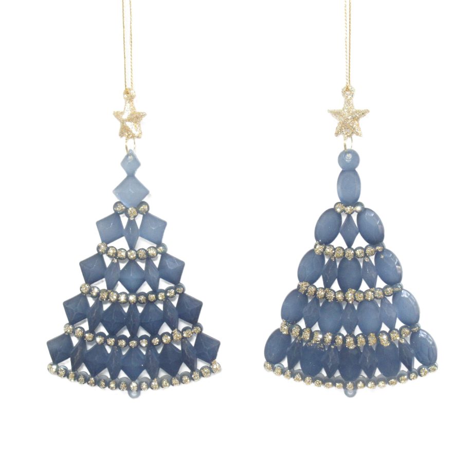 ORN MINI STAR CHAMP GOLD W/INK BLUE DIAMOND CUT TREE 5.5" W/GLTR, 2/S