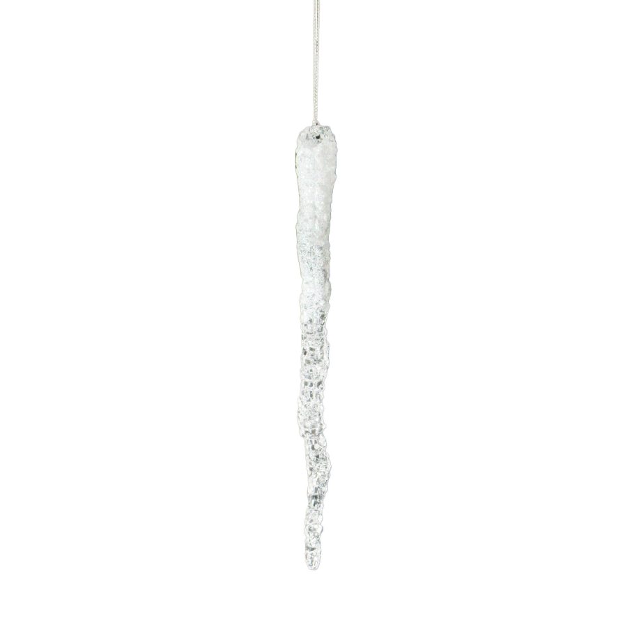 ORN ICICLE CLEAR/WHIT IRIDESCENT 8.8" W/GLTR