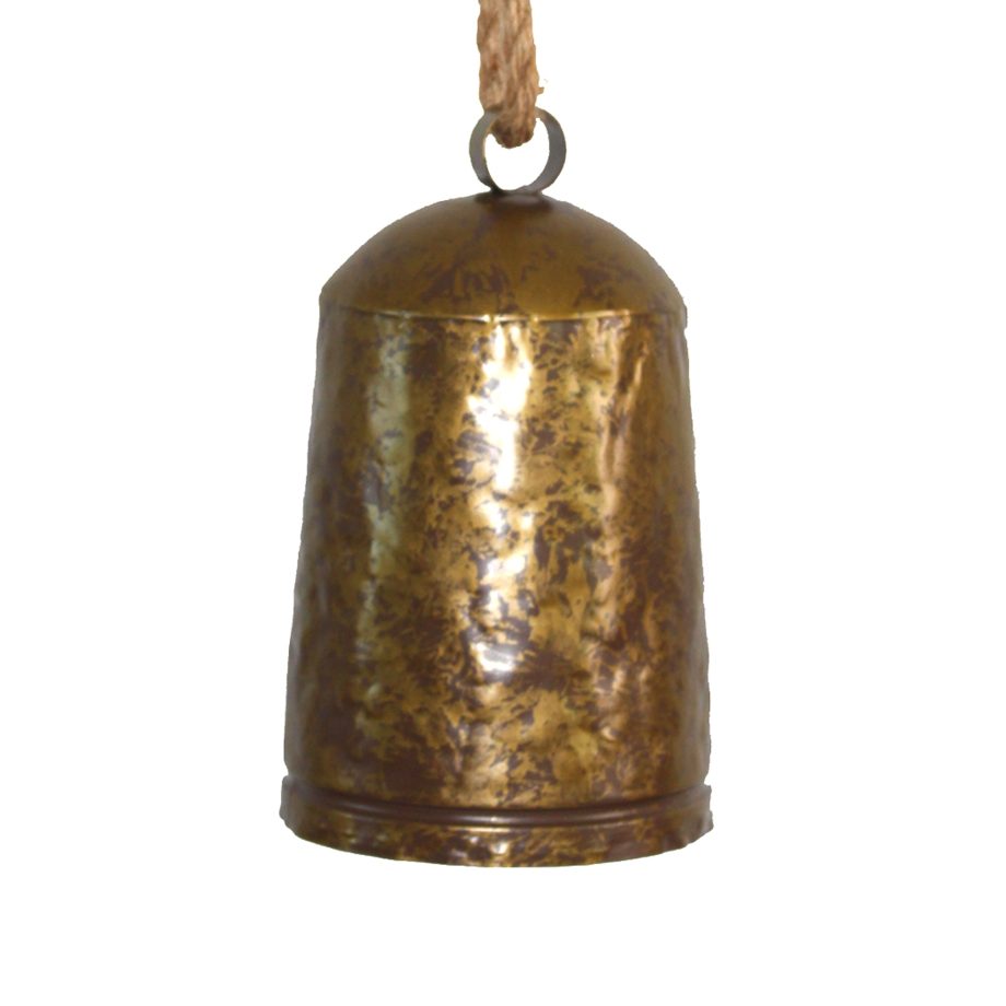 LIBERTY BELL DARK GOLD TEXTURED W/ BRONZE FINISH 9" W/ SISAL ROPE