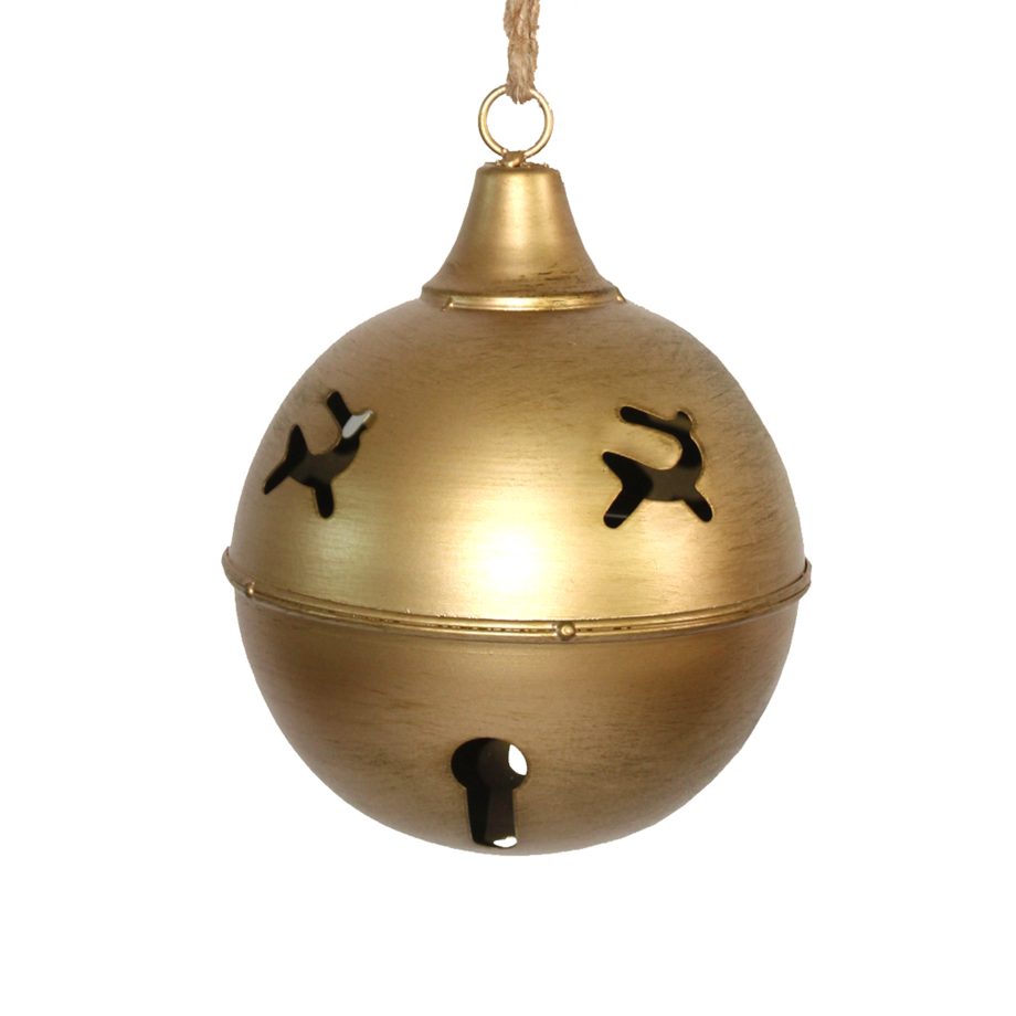 JINGLE BELL GOLD W/ BROWN BRUSHED FINISH 10" W/ SISAL ROPE