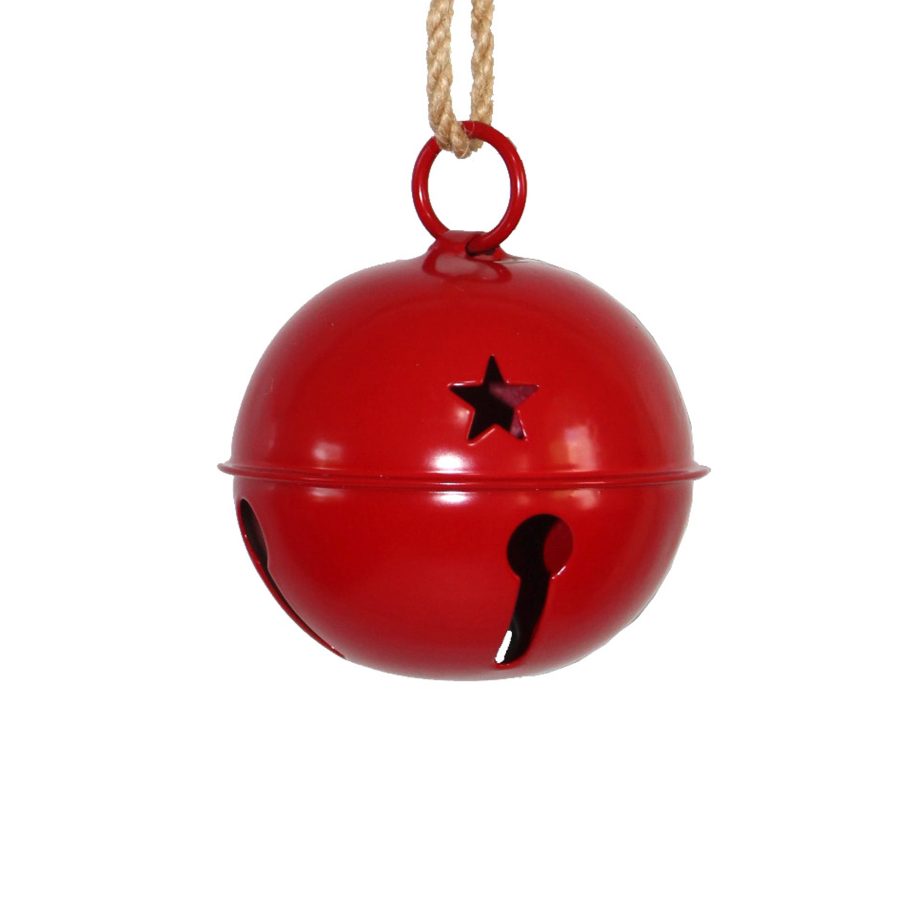 JINGLE BELL RED SHINY 3" W/ SISAL ROPE
