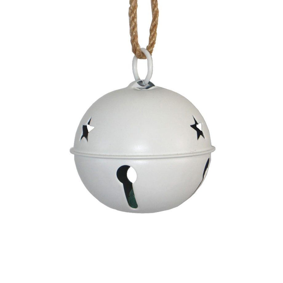 JINGLE BELL WHITE SHINY 3" W/ SISAL ROPE