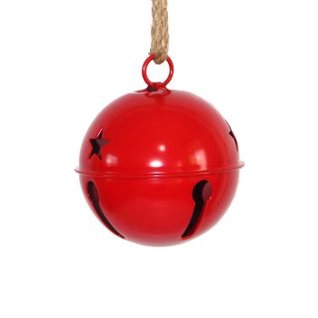 JINGLE BELL RED MATTE 4" W/ SISAL ROPE