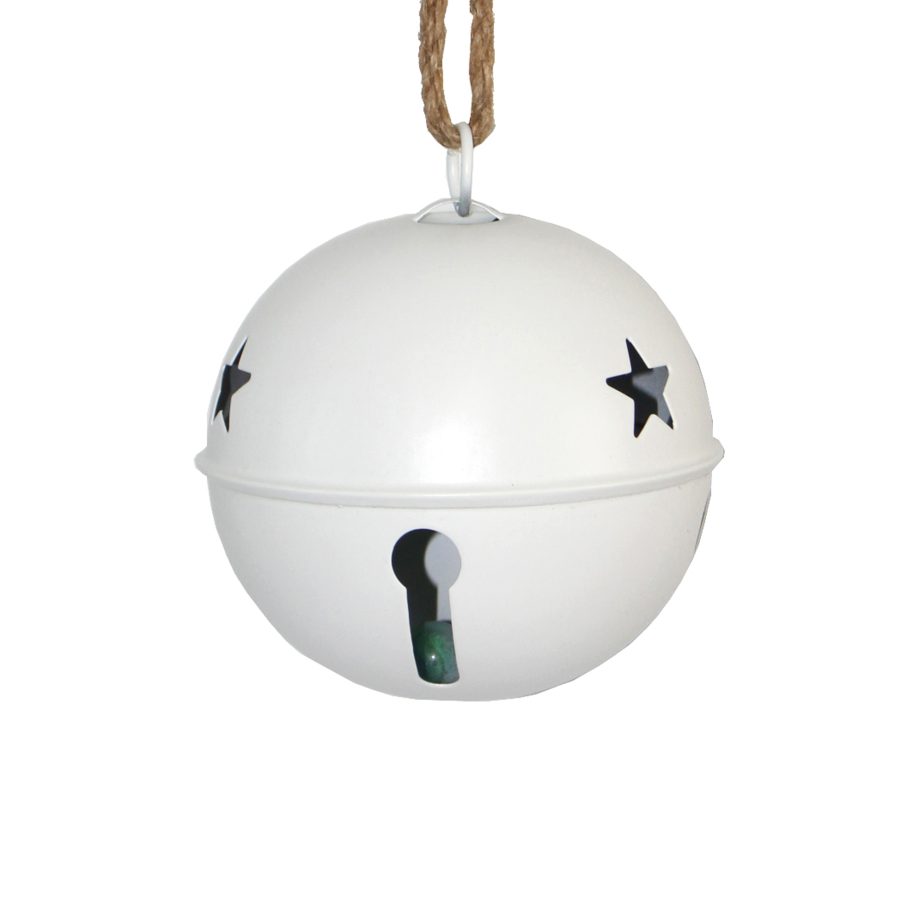 JINGLE BELL WHITE MATTE 5" W/ SISAL ROPE