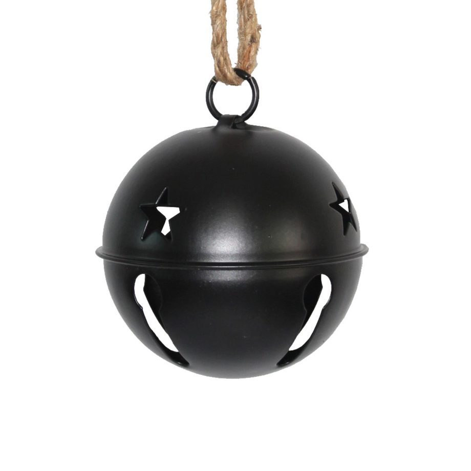 JINGLE BELL BLACK MATTE 4" W/ SISAL ROPE