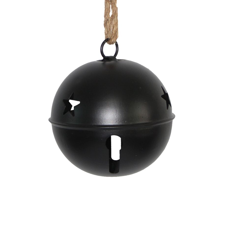 JINGLE BELL BLACK MATTE 5" W/ SISAL ROPE