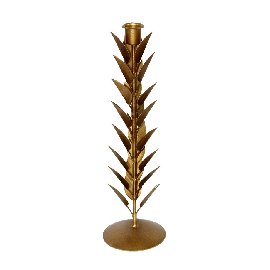 CANDLE HOLDER DARK GOLD MATTE 12.5" METAL LEAF