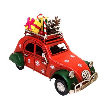VINTAGE METAL CAR 6"X3"X4" RED W/INTRICATE DETAILS & GIFT BOXES ON TOP
