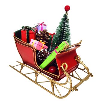 VINTAGE METAL SLEIGH 8"X3.5"X7" RED CARRYING GIFTS & TREE