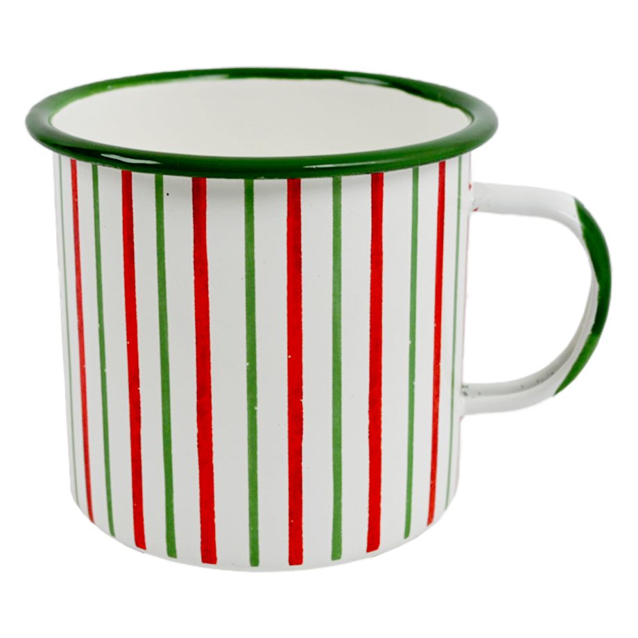 METAL ENAMEL MUG 4" RED/GREEN STRIPES