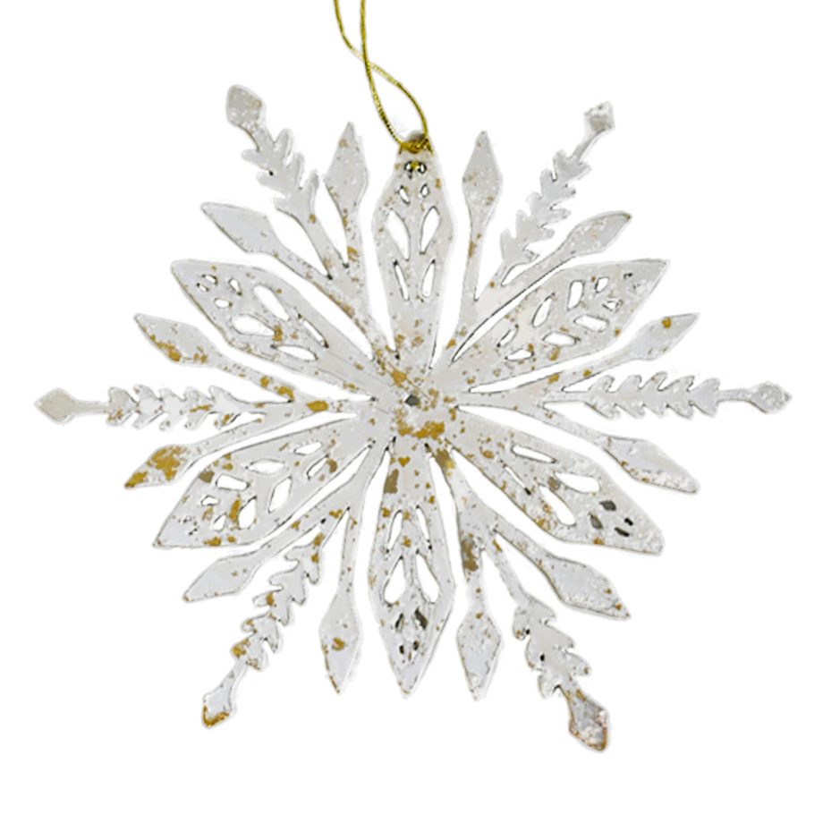 METAL SNOWFLAKE HANGING CREAM/RUSTIC 10" SCALLOPED FLORAL-LIKE SHAPE