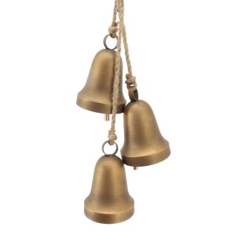 LIBERTY BELLS 3PC 4" GOLD BRASS W/ ROPE HANGER