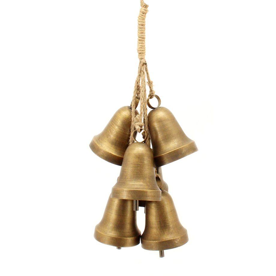 LIBERTY BELLS 6PC 7.5" GOLD BRASS W/ ROPE HANGER