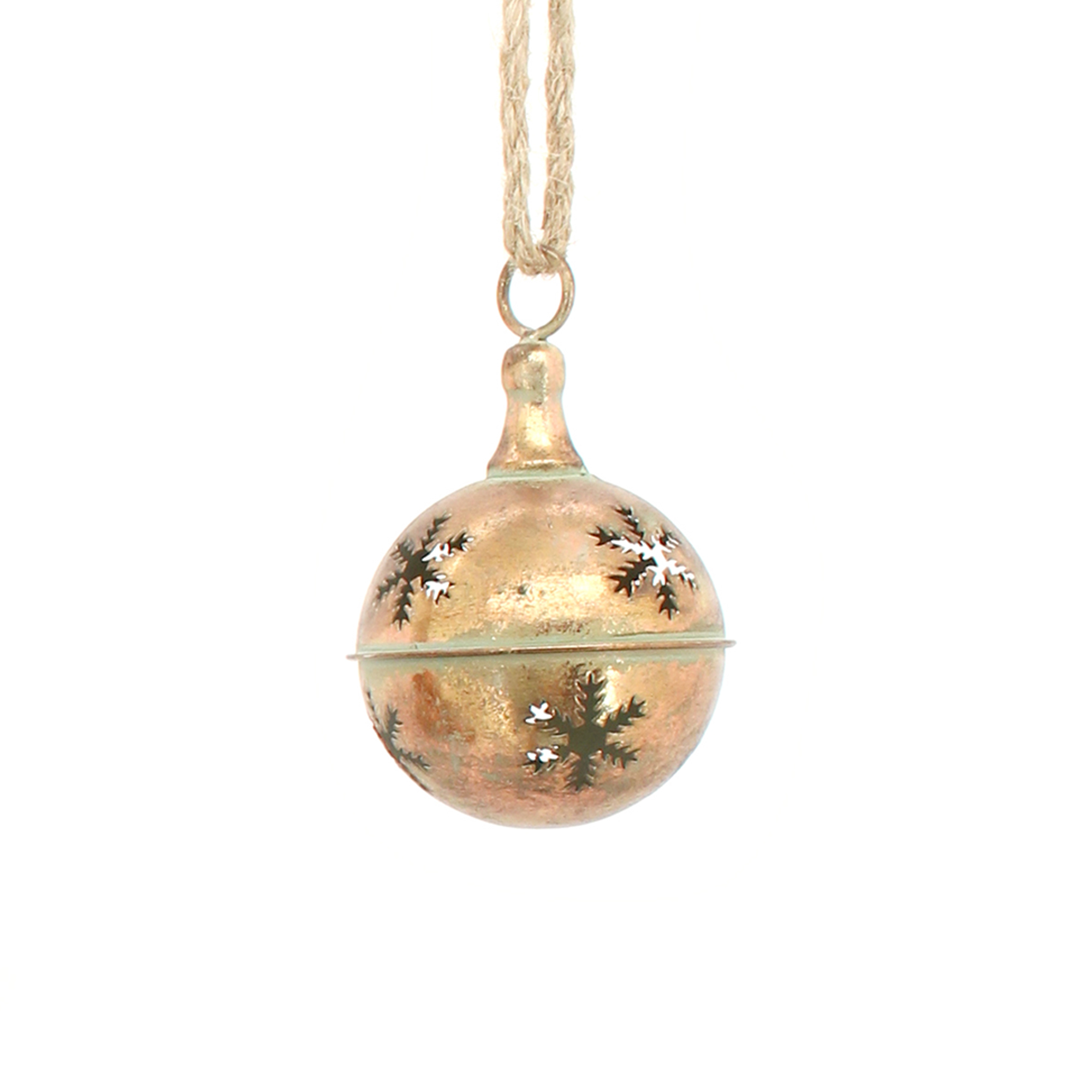 JINGLE BELL 1PC 4" GOLD BROWNISH-BRONZE FINISH W/ SNOWFLAKE CUTOUT & ROPE HANGER