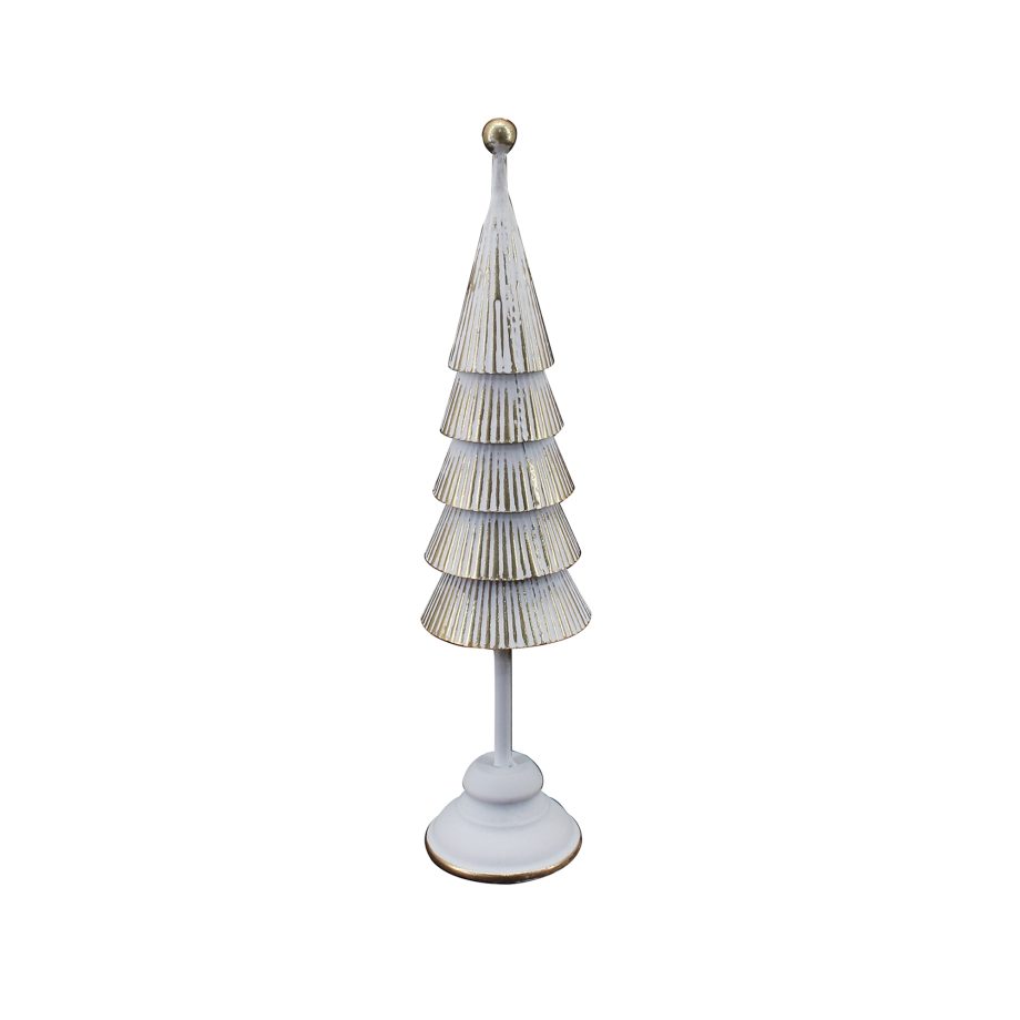 METAL LAYERED-CONE TREE TABLE TOP 18" GRAY-WASHED FINISH W/ GOLD PLEATED PATTERN