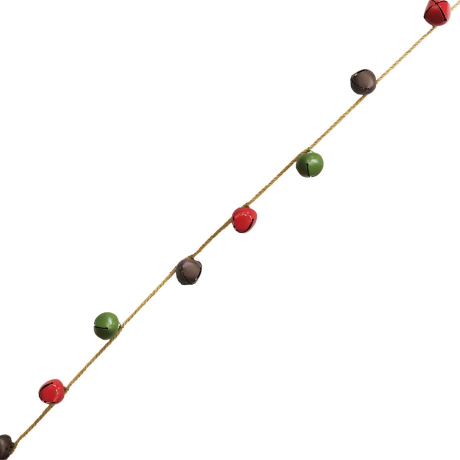 ORN GARLAND 6FT HEMP W/35MM X 13PCS MATTE RED/OLIVE GREEN/DK. BROWN JINGLE BELL