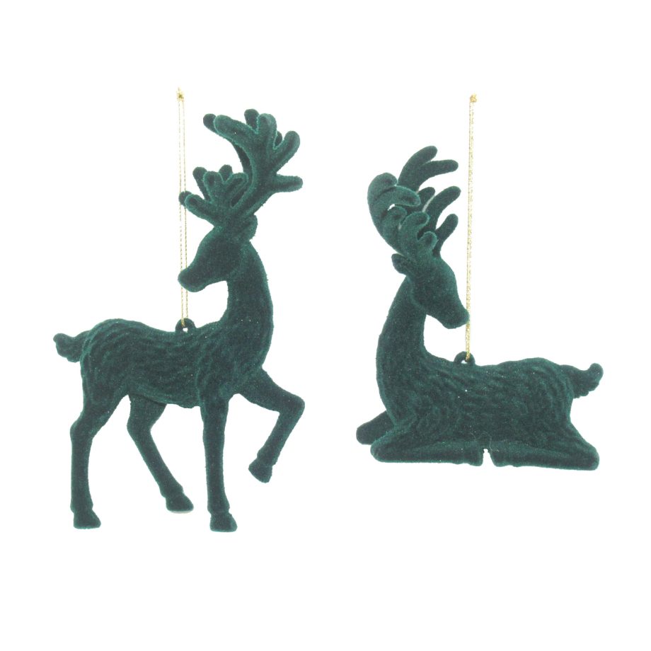 ORN REINDEER HUNTER GREEN FLOCKING 4" & 5.7" W/GLTR, 2/S