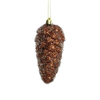 ORN PINE CONE 130MM BROWN ICED W/ GLITTER