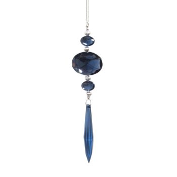 ORN JEWEL INK BLUE HORIZONTAL OVAL W/FINIAL STRING 6.9"