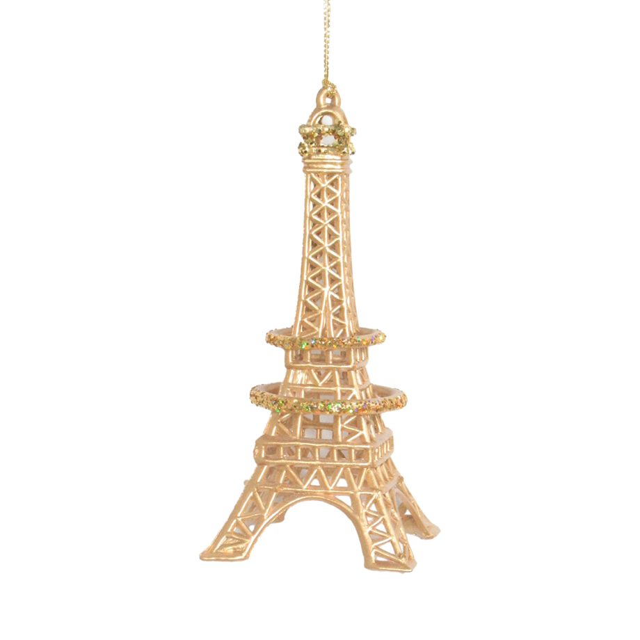 ORN EIFFEL TOWER MATTE GOLD 5.7" W/GOLD & LASER GOLD GLTR