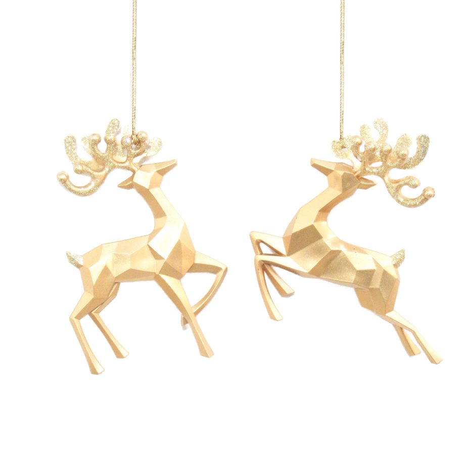 ORN RUNNING DEER MATTE GOLD W/LT GOLD GLTR 4.9" & 5.5", 2/S