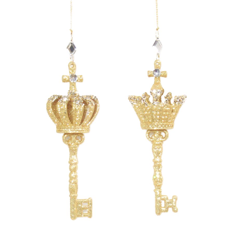 ORN KEY GOLD CROWN W/RED GOLD GLTR 6.7" W/CLEAR JEWEL