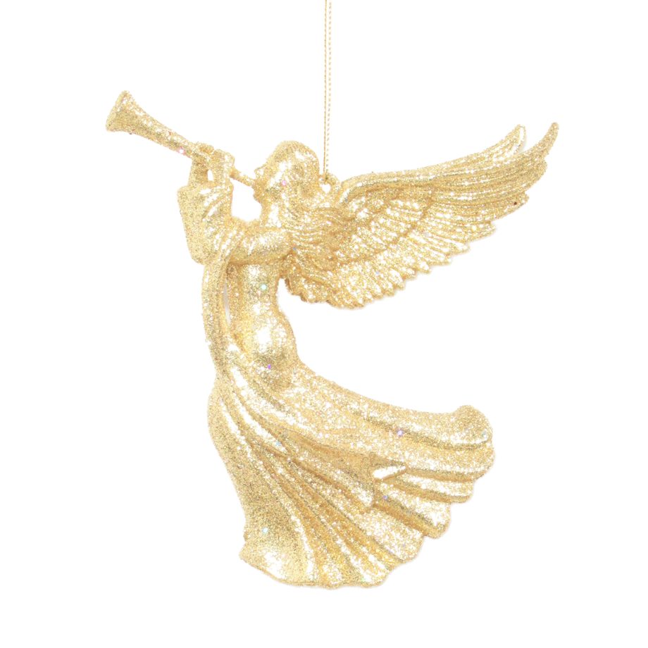 ORN ANGEL GOLD W/HORN 5.7" W/GLTR