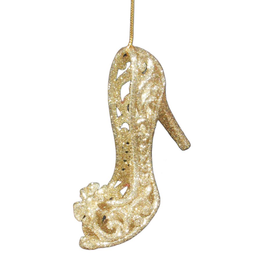 ORN HIGH HEEL CHAMPAGNE GOLD ENGRAVED W/BOW 4.7" W/GLTR