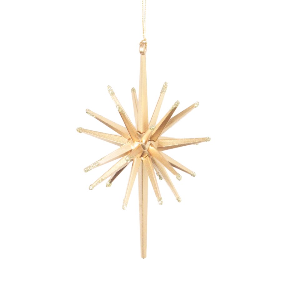 ORN POLARIS STAR MATTE GOLD 3-D W/LT GOLD GLTR 5.9"