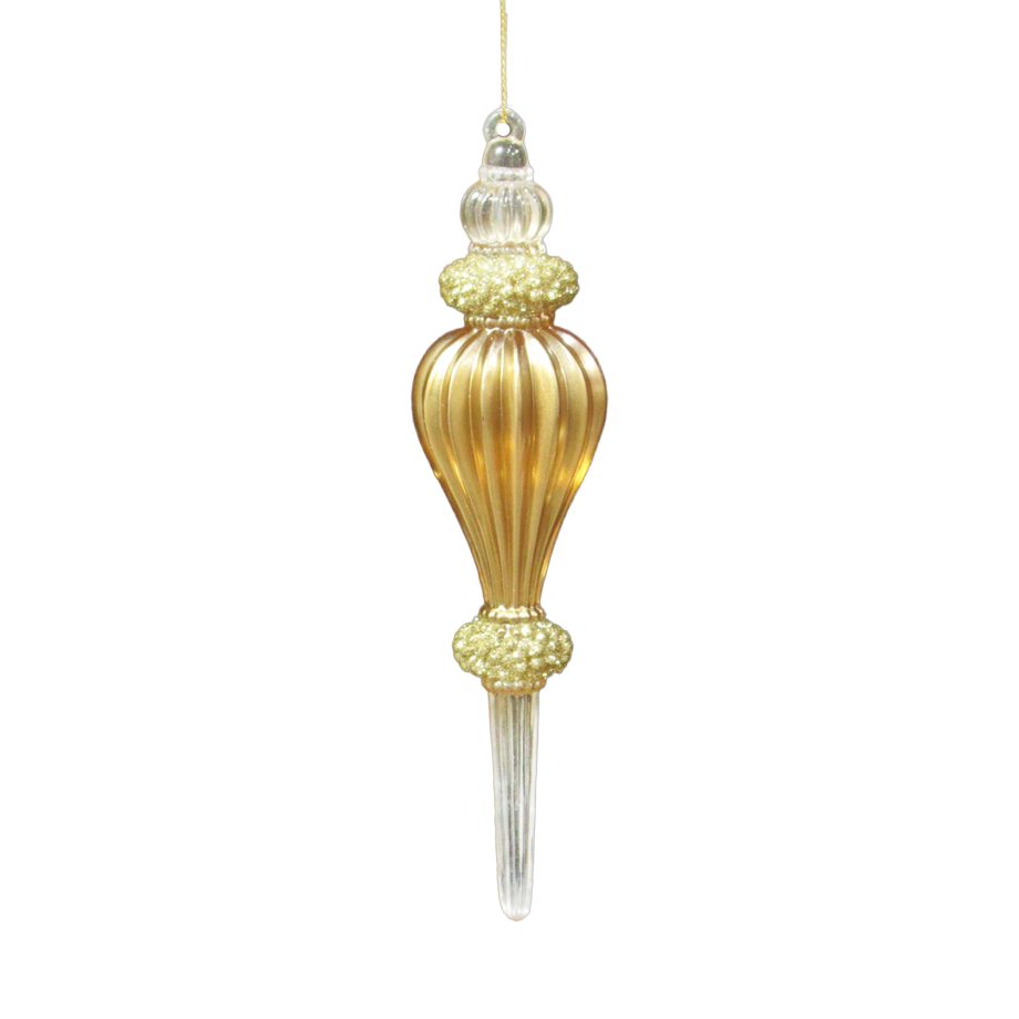 ORN ICICLE CLEAR/MATTE GOLD DROP 6" W/LT GOLD GLTR