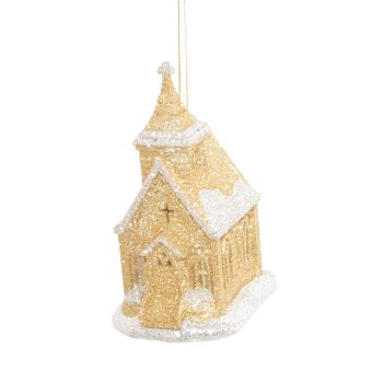 ORN CHURCH GOLD W/BRIGHT SILVER 3-D 4.5" W/GLTR