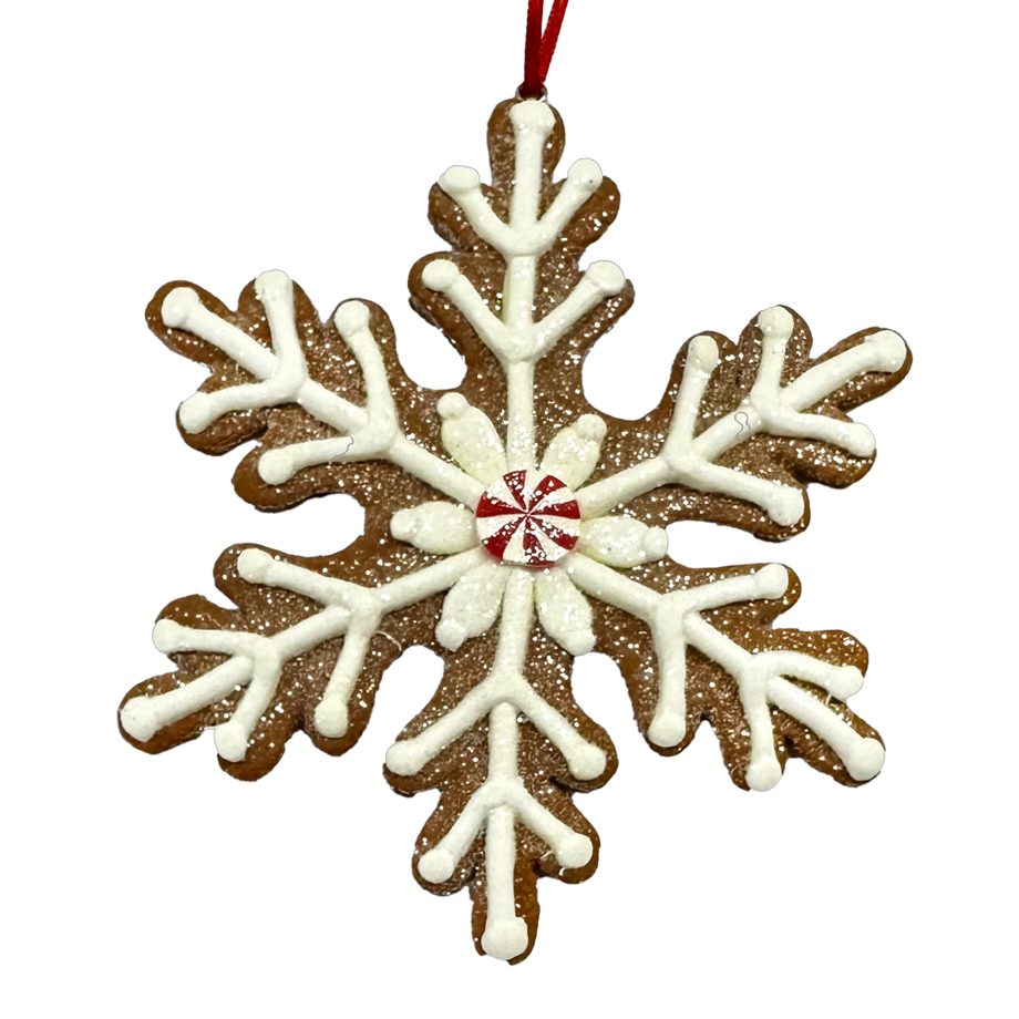 ORN GINGERBREAD SNOWFLAKE 4.8" CLAY DOUGH W/ GLITTER