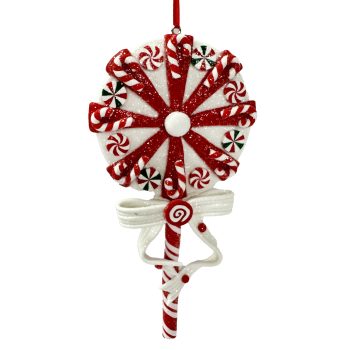 ORN GINGERBREAD LOLLIPOP 6" W/ CANDY CANES, CLAY DOUGH W/ GLITTER