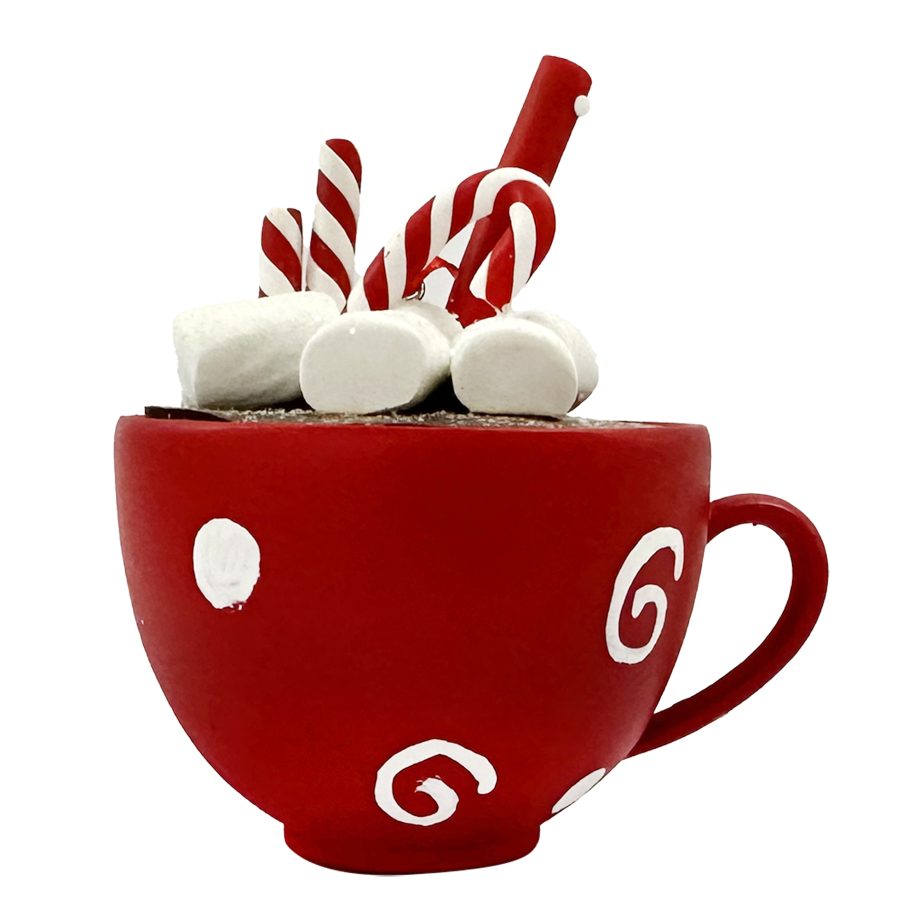 ORN CUP W/ CANDY CANE & MARSHMALLOWS 3.1" CLAY DOUGH W/ GLITTER