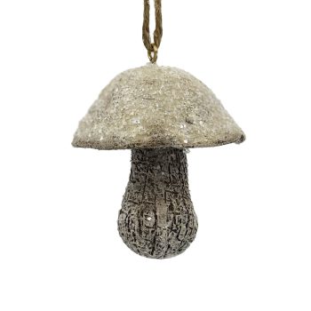 ORN MUSHROOM RESIN TAUPE/N/NATURAL 3" FROSTED/GLITTER