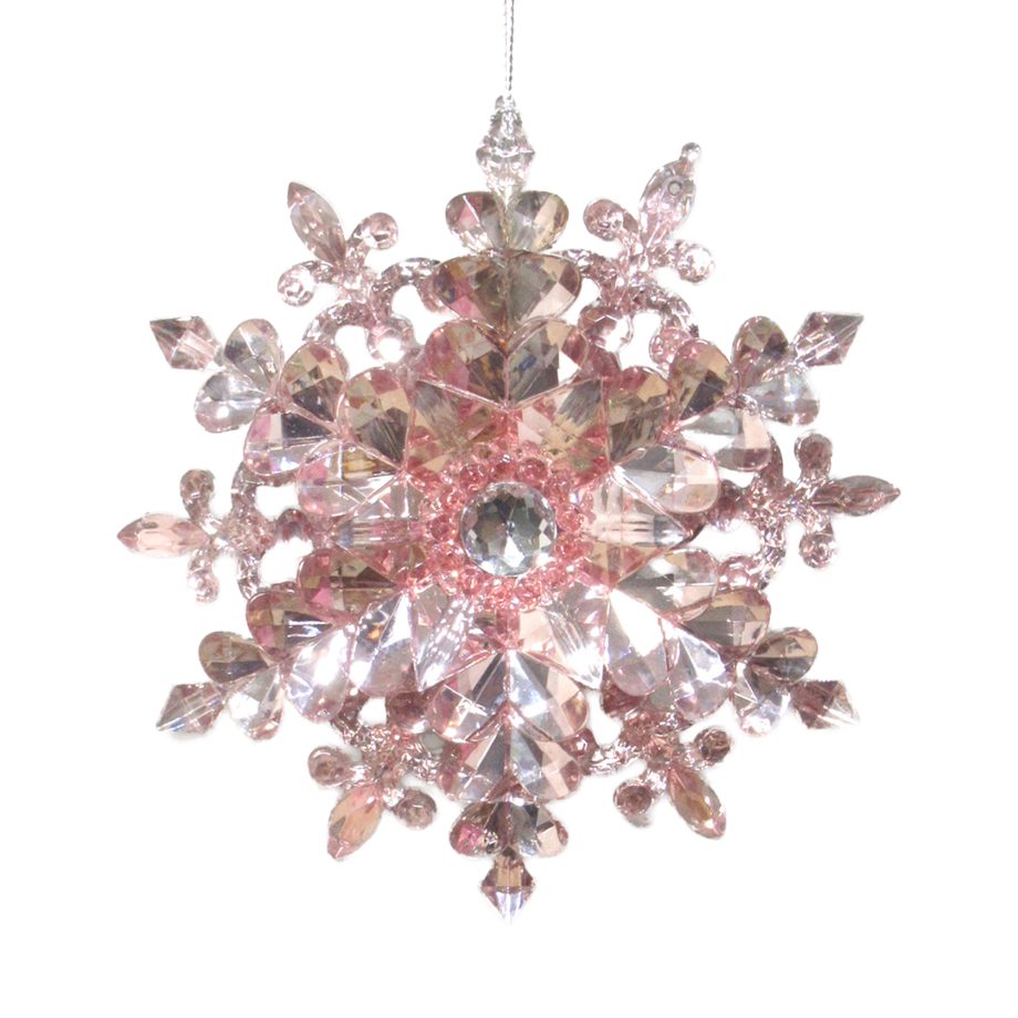ORN SNOWFLAKE ROSE PINK 4.9" W/SHINY SILVER BACK
