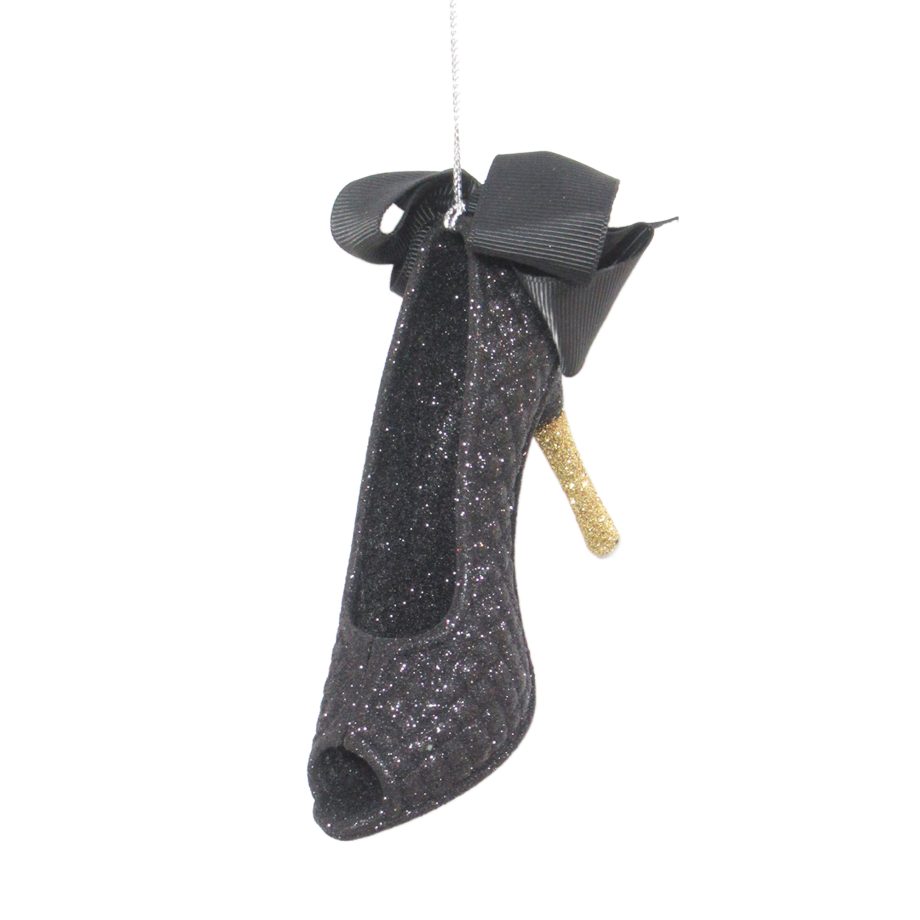 ORN HIGH HEEL BLACK/GOLD W/BLACK BOW 3.5" W/GLTR